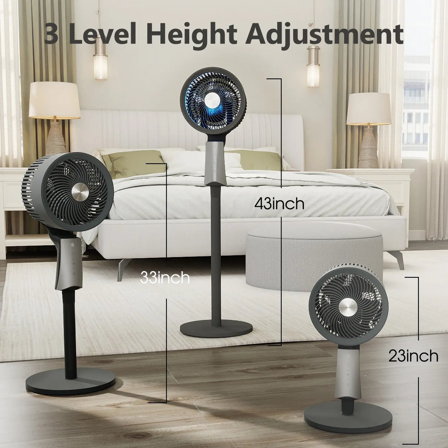 Bedroom floor fan, 90-foot high-speed floor fan, with remote control and oscillation function.