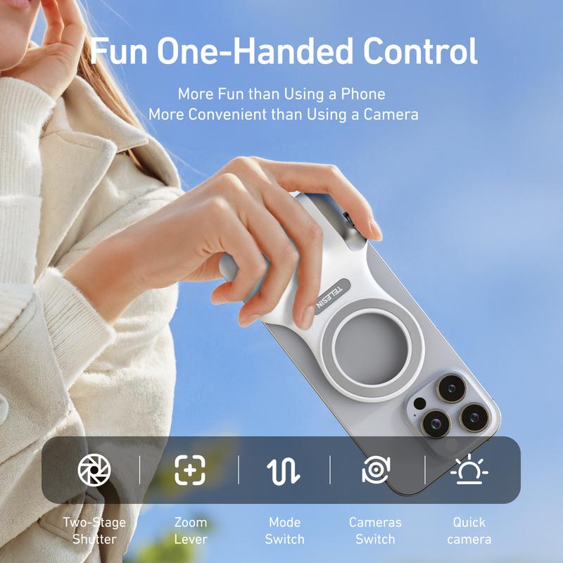 Magnetic mobile phone camera grip with wireless shutter