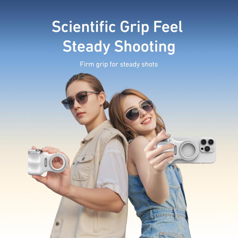Magnetic mobile phone camera grip with wireless shutter