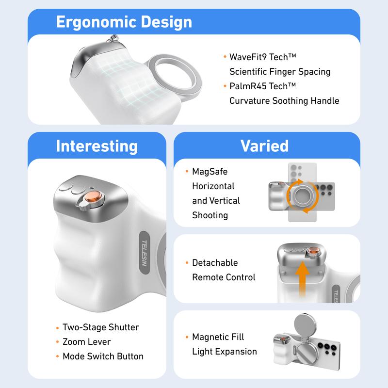 Magnetic mobile phone camera grip with wireless shutter
