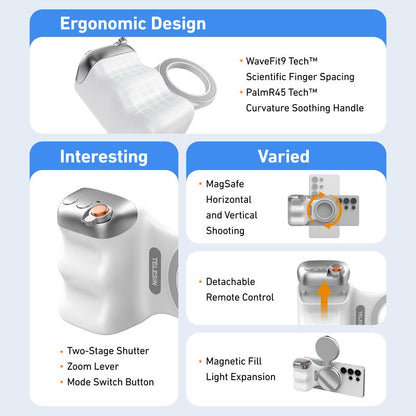 Magnetic mobile phone camera grip with wireless shutter