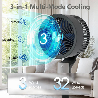 Bedroom floor fan, 90-foot high-speed floor fan, with remote control and oscillation function.