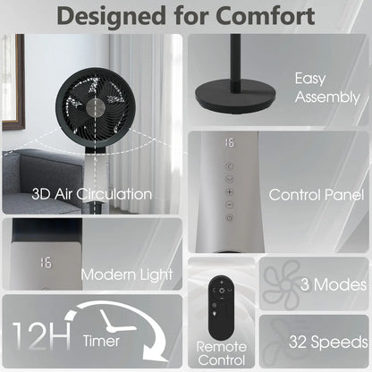 Bedroom floor fan, 90-foot high-speed floor fan, with remote control and oscillation function.