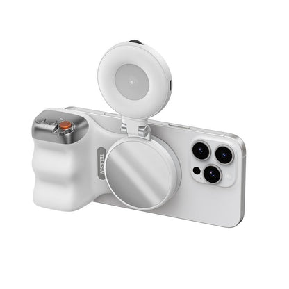 Magnetic mobile phone camera grip with wireless shutter